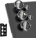 for Samsung Galaxy S22 Ultra Camera Lens Protector, Individual Metal Ring Tempered Glass Lens Cover, [Strong Adsorption] Scratch Resistant Ultra-Thin HD Clear Lens Cover, 1 Set-Black Sparkly