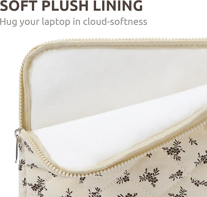 Puffy Laptop Sleeve 13-15.6 Inch Cute Quilted Laptop Protective Case Padded Floral Computer Sleeve for MacBook (A-Black, 15 Inch)