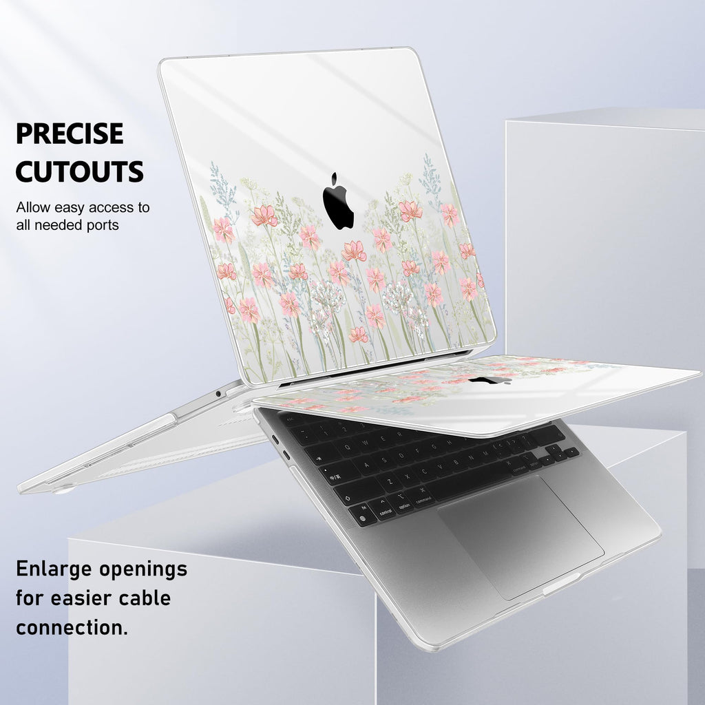 Lepeoac Case for MacBook Pro 13 inch Case M2 2022-2016 A2338 M1 A2251 A2289 A2159 A1989 A1708 A1706, Plastic Hard Shell + Keyboard Cover + Dust Plug, Floral C322