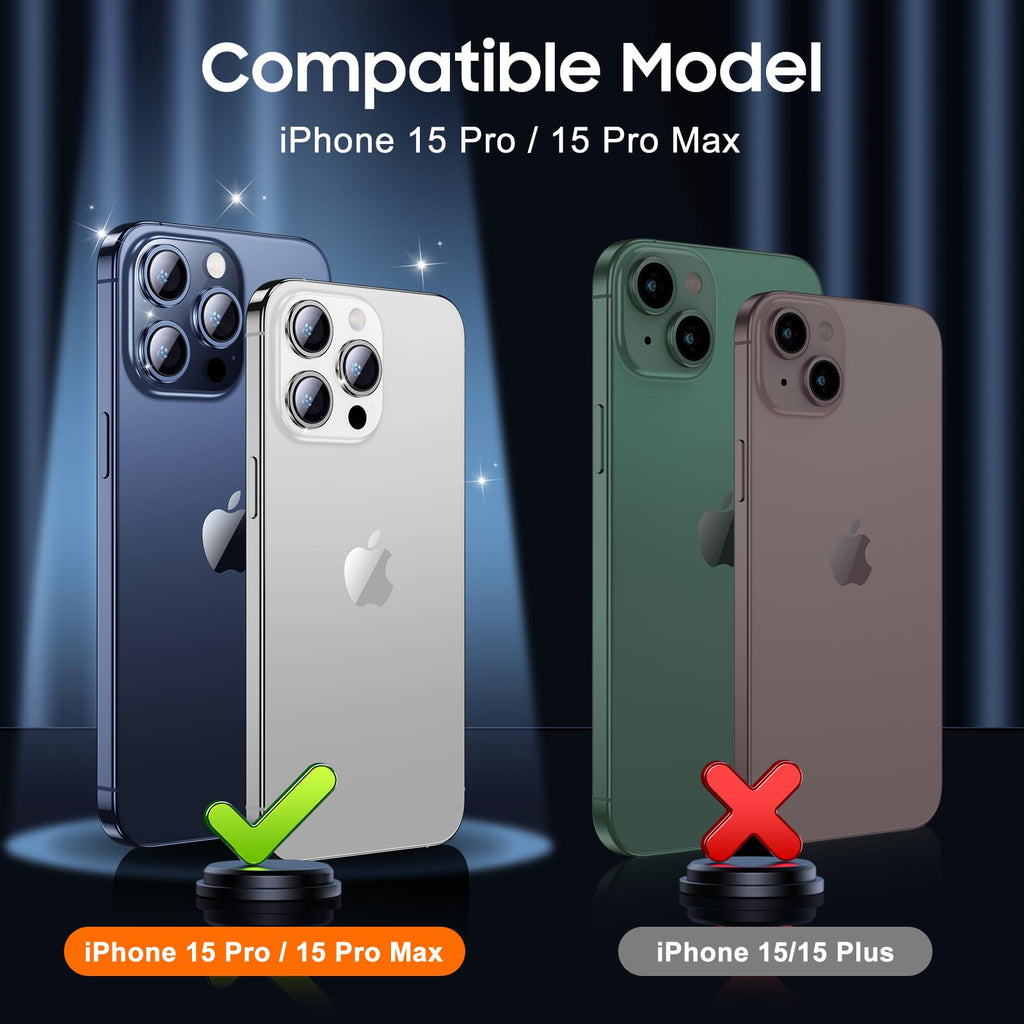 UniqueMe for 3 Pack iPhone 15 Pro/15 Pro Max Camera Lens Protector-Silver