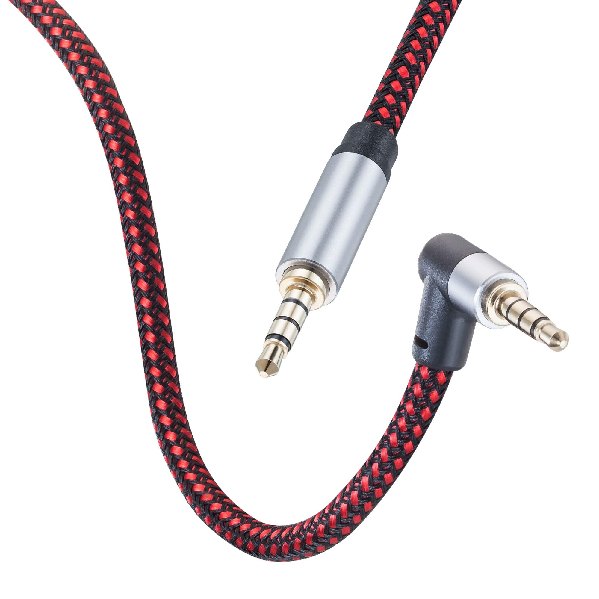 Male to Male Audio Cable 1Ft,90 Degree TRRS 3.5mm 4 Pole Nylon Braided Stereo Aux Cable/Auxiliary Cable/Aux Cord for Headphones, PS4,Phone, Tablets, Headset, PC, Laptop and More (1Ft)