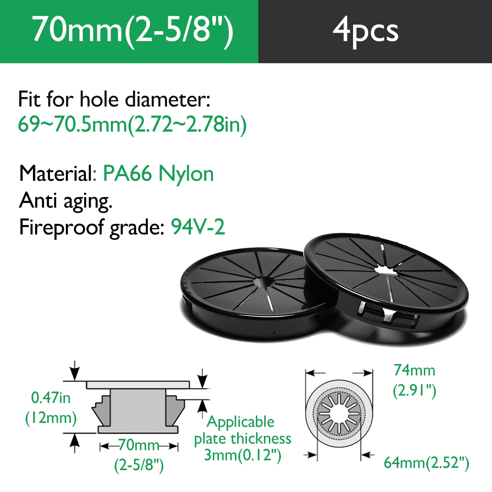 EASYEAH 4PCS Cable Grommets, 2-5/8"(70mm) Desk Hole Cover Petal Shaped