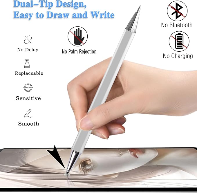 Stylus Pens for iPad, Luntak 3 in 1 Ballpoint Pen, Fiber Tip & Clear Disc Capacitive Stylus iPad Pencil for Apple iPhone/iPad Pro/Mini/Air/Android/Microsoft/Surface All Capacitive TouchScreen - Silver