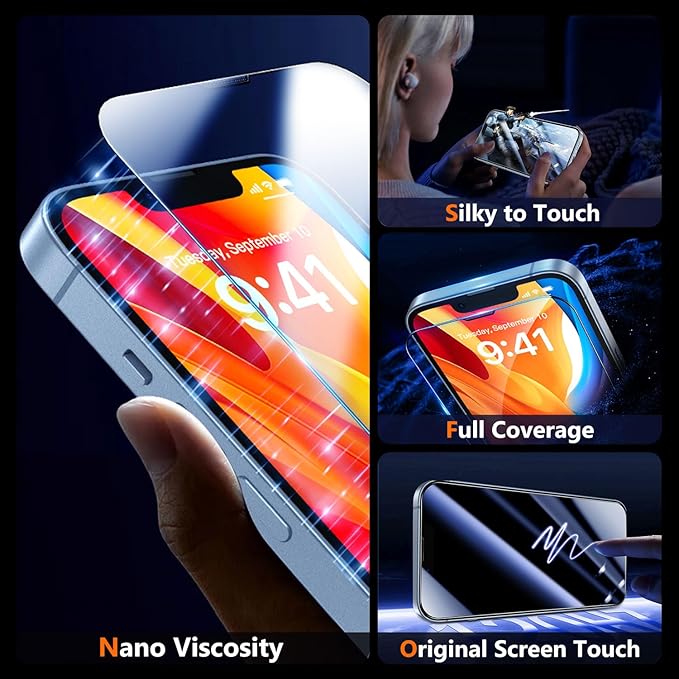 UniqueMe Screen Protector for iPhone 16e / iPhone 13 / iPhone 13 Pro/iPhone 14 Screen Protector Tempered Glass Full Coverage, Easy Installation, Case Friendly 2 Packs