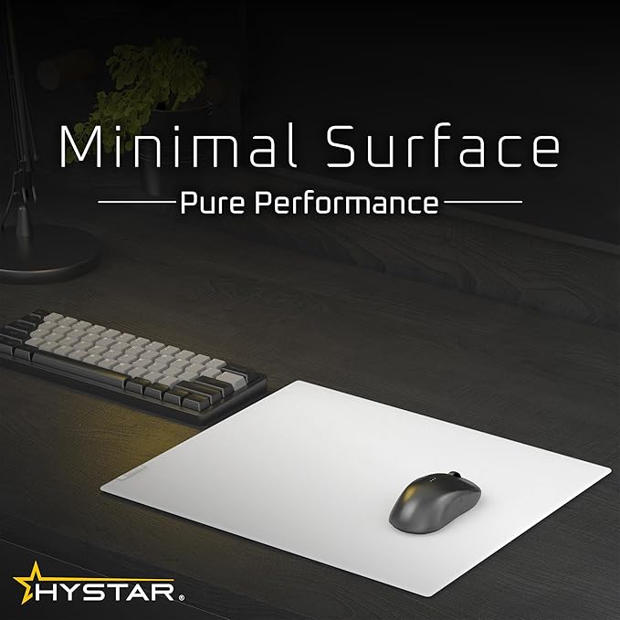 Hystar Aether Glass Gaming Mousepad | Micro-Etched Tempered Glass | Quiet, Ultra-Fast Glide | Full Anti-Slip Silicone Backing (White, X-Large)