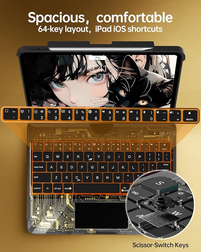 Intermerge Clear Keyboard Case for iPad Pro 13" (M4) 2024 Only, 360° Swivel Multi-Touch Trackpad, 7-Color RGB Backlit, Pencil Holder, Type-C, Power Indicator, Shadow Pulse