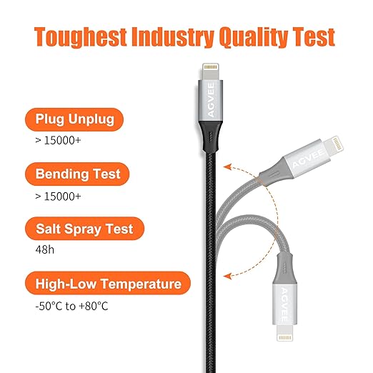 AGVEE 6.6ft Lightning Extension Cable, Braided Female to Male Extender Full Function Cord Compatible with iPhone iPad, Data Sync Video Audio & Charging Connector Adapter, Dark Gray