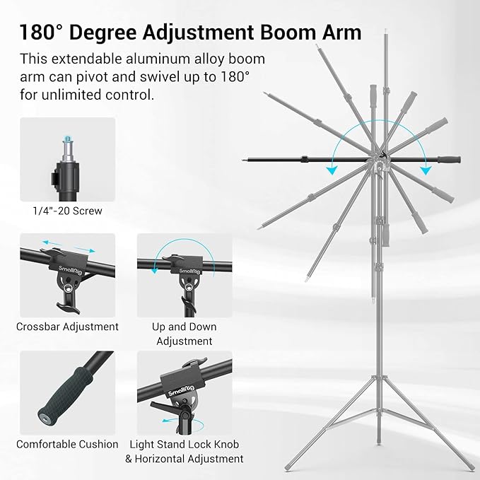 SmallRig Aluminum Light Stand 110"/9.2ft/280cm, Adjustable Photography Air-Cushioned Tripod Stand with 1/4" Screw for Softbox, Studio Light, Flash, Umbrella, Ring Light, Max Load 5kg, RA-S280A