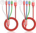 2Pack Travel Essentials Multi Charging Cable for Watch Charger 4 in 1 Fast Charger Camping Essentials USB C/L/Micro Compatible with Watch Series 10-1/SE/Ultra Phone 16 15/Galaxy Android-4FT/Red