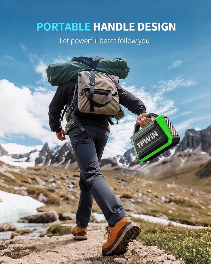 Portable Bluetooth Speaker Wireless - Loud Speakers 80W Peak, 20H Playtime, Light Show, TWS, Deep Bass, BT 5.3, IPX6 Waterproof for Outdoor Travel Camping Beach Pool - Green