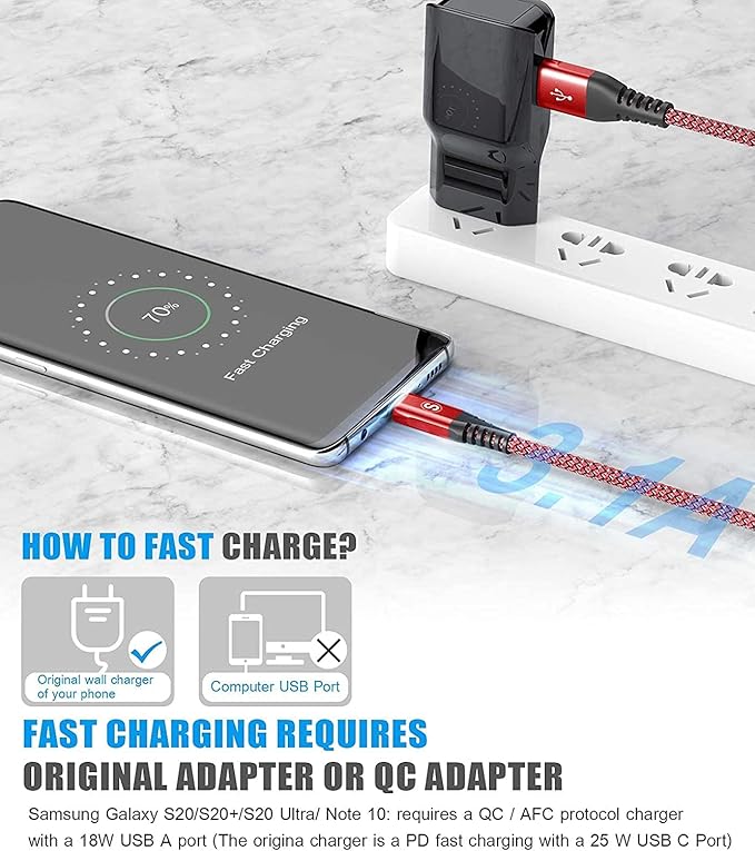 USB Type C Charger Cable [3Pack,10ft+6.6ft+3.3ft], Power Charging Cable for Kindle Fire HD 10 9th 2019 8 10th 2020 Paperwhite 11th 2021 Generation, Samsung Galaxy S21 S20 S10 A13 A33 A53