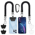 SHANSHUI Phone Lanyard Tether, Anti Theft Spring Phone Strap, 4 x Phone Pacthes & Climbing Hook Universal Phone Lanyard for Keys Outdoor Skiing Hiking Fishing Fitting for All Smartphones - 2PCS Black