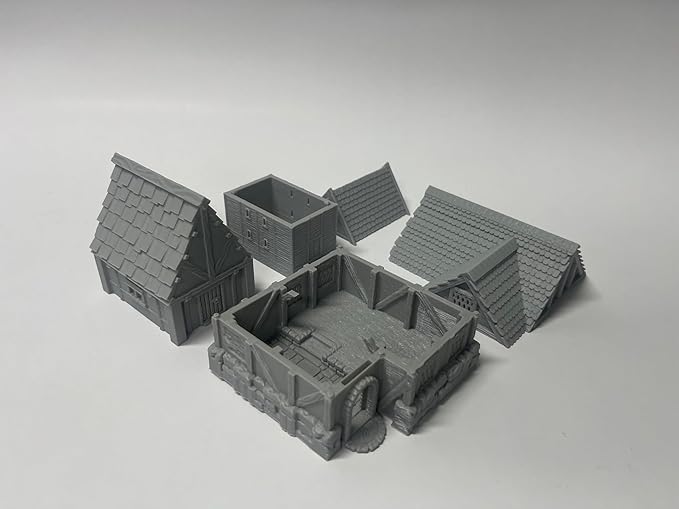 Paintable Tabletop Miniature Little Town Building Terrains Compatible with RPG War Games - 18mm Scale Dioramas Building Set Scenery with Medieval Architecture Style by HAUTICO (HVillageHouses1-1)
