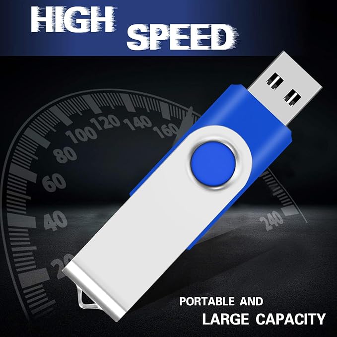 USB 8GB Bulk Flash Drives 50 Pack, EASTBULL USB 2.0 Swivel Thumb Drives Pack Metal USB Drives Fold Storage (Blue)