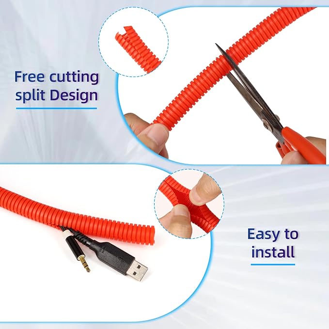 Split Wire Loom Tubing, 10,25ft Cord Protectors from Pets No Chew, Flexible Wire Covers Cord Protectors, Protective Split Cable Sleeve for Automotive Home Industrial Wires(Red, 1.12inch-25ft)