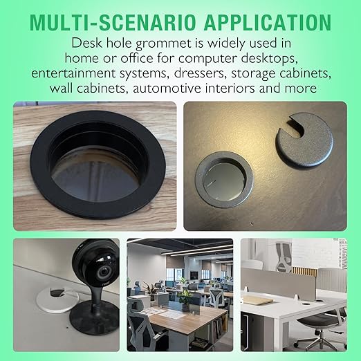 2 Pcs Desk Grommet 1-3/8" / 35 mm, Desk Cord Hole Cover, Cable Grommet ABS Plastic, Desk Hole Grommet for Home & Office Pc, Detachable Cable Cord Organizer-Black