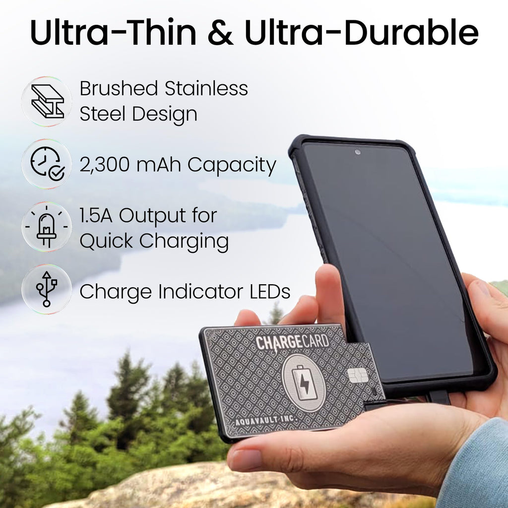 AquaVault ChargeCard Ultra Thin Power Bank 2300mAh Credit Card Size Charger