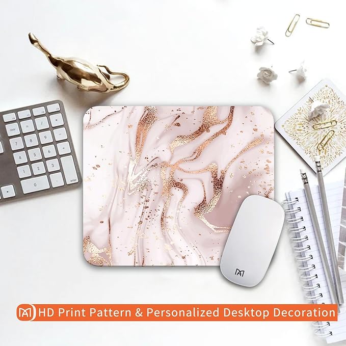 Square Mouse Pad Rose Gold Marble, Personalized Premium-Textured Custom Mouse Mat Design, Washable Mousepad Cloth, Non-Slip Rubber Base Computer Mouse Pads for Wireless Mouse