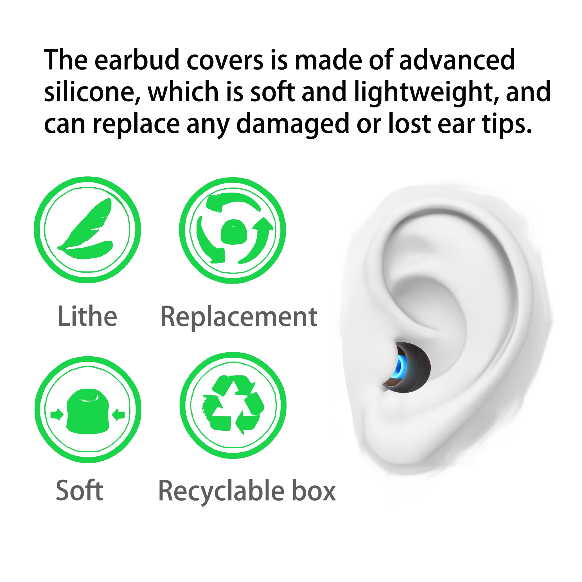 MQIMY Silicone Earbud Tips for Most In-Ear Earbuds (Inner Hole 3.8mm -5.1mm) - 9 Pairs S M L