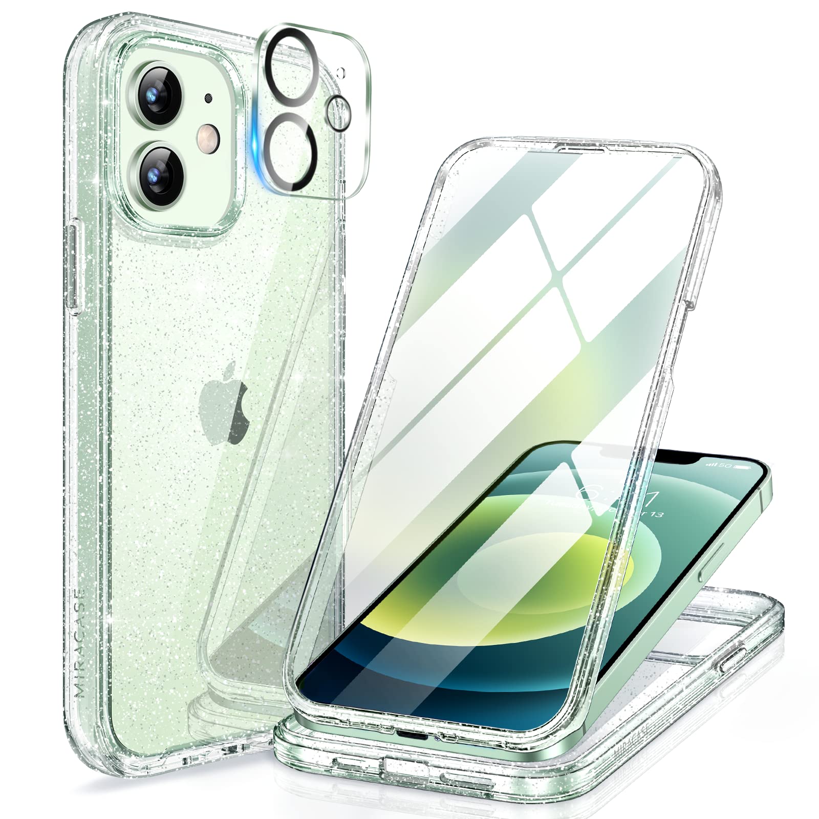 Miracase for iPhone 13 Case 6.1'',Full-Body Magnetic Clear Bumper Case with Built-in 9H Tempered Glass Screen Protector,Military Drop Protection Outdoor Phone Case — iPhone 12/12Pro
