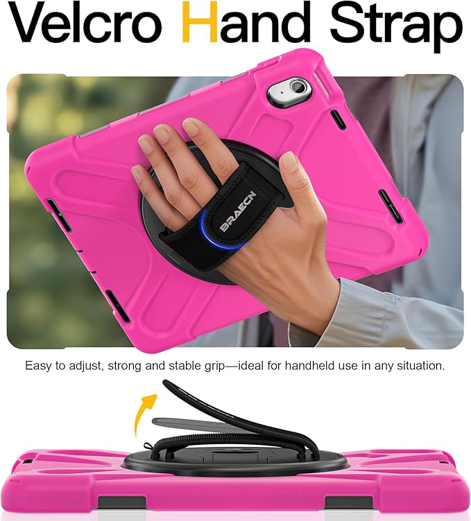 BRAECN for iPad (A16) 11th/10th Generation case 11/10.9 inch 2025/2022 Heavy Duty Shockproof Protective with Pencil Holder Screen Protector 360°Rotating Stand Handle & Shoulder Strap Full Body Cover