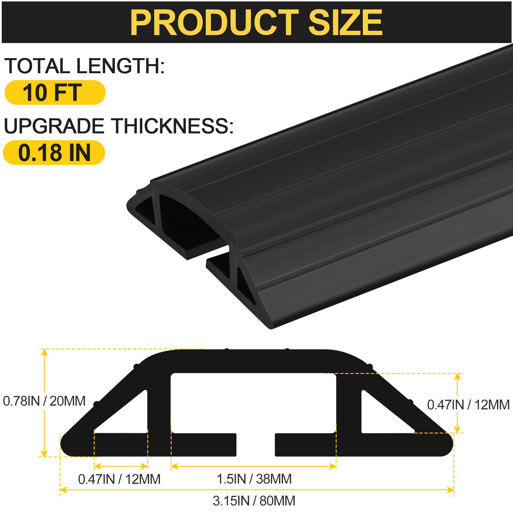 MYFAMIREA 10FT Floor Cord Cover Heavy Duty Cable Cover Protector 3 Channels Extension PVC Floor Wire Cover Outdoor Cord Hider Management Cord Cover for Wire on Floor for Home Office Outdoor, Black
