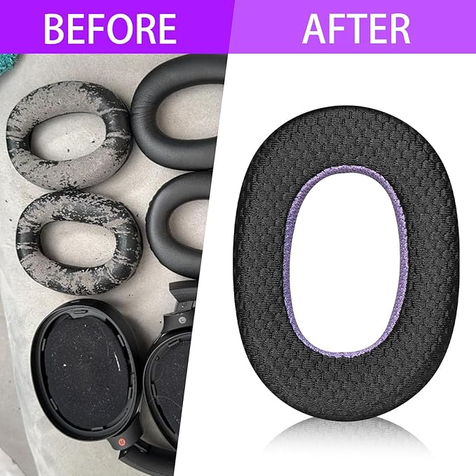 Breathable Mesh Replacement Earpads for WH-1000XM2/MDR-1000X - Comfortable Black/Purple Ear Pad Cushions