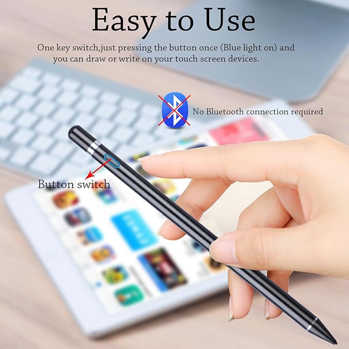 Stylus Pens Compatible for iOS&Android Touch Screens, iPad Pencil with Dual Touch Function, Fine Point Rechargeable Stylus Pen for iPad/iPad Air/Mini/Pro/Android/iPhone/Cellphone/Tablet Pen - Black