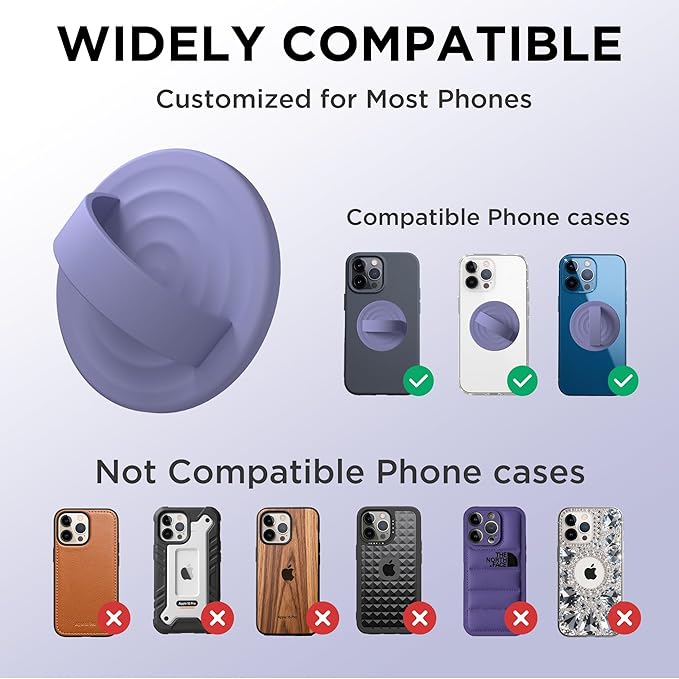 Magnetic Phone Ring Grip Holder, Silicone Finger Loop Grip, Compatible with MasSafe, Back of Phone for iPhone Pro Max/Plus/16/15/15/14/13/12 Series, Lavender