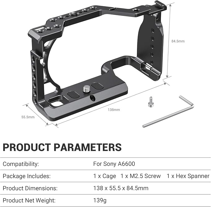 SMALLRIG Cage for Sony Alpha A6600/ILCE 6600 Mirrorless Camera with Cold Shoe Mounts - CCS2493