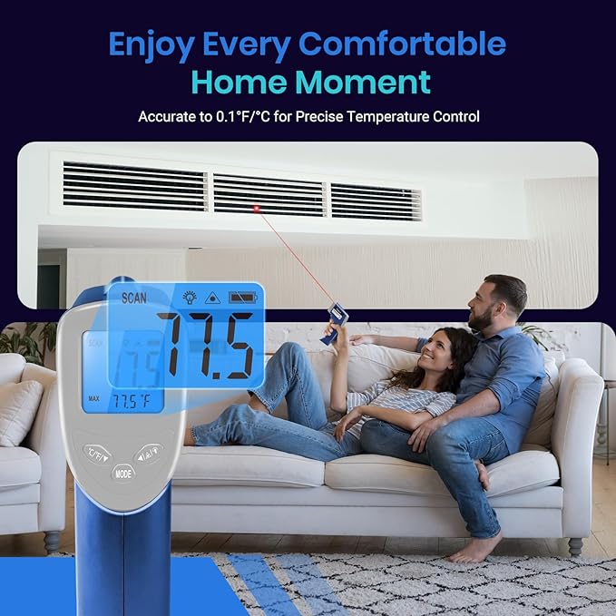 Etekcity Infrared Thermometer 1080, Heat Temperature Temp Gun for Cooking, Laser IR Surface Tool for Pizza Oven, Meat, Griddle, Grill, HVAC, Engine, Accessories, -58°F to 1130°F, Blue