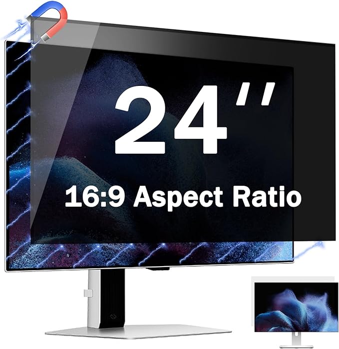 [2 Pack] Magnetic Computer Privacy Screen Filter 24 Inch for Frameless Monitor 16:9 Aspect Ratio, Removable Anti Glare Blue Light Protector, Double Sided Reversible Eye Care 24in Film