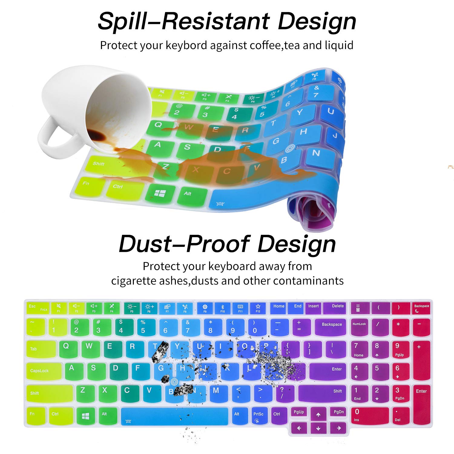 Colorful Keyboard Cover for 15.6" Lenovo ThinkPad E15 Gen 4/3/2 T15 T15p T15g L15 Gen 2 1 P51s P52 P52s P53 P72 P73/ThinkPad E580 E590 E595 L580 L590/ThinkPad T570 T575 T580 T590, Rainbow