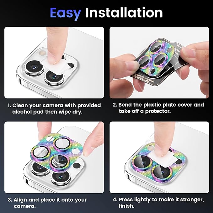 Tensea for iPhone 16 Pro/iPhone 16 Pro Max/iPhone 15 Pro/15 Pro Max Camera Lens Protector, Metal Aluminum Alloy Tempered Glass Cover Camera Screen Protector Accessories, Case Friendly