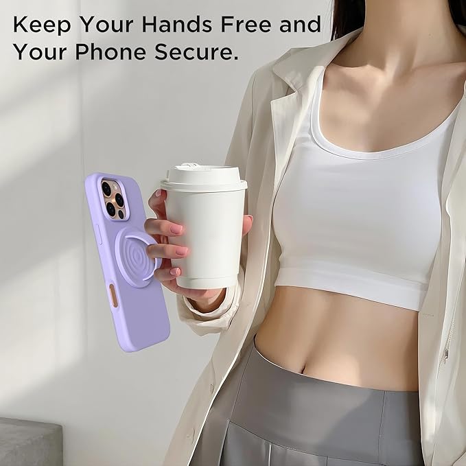 Magnetic Phone Ring Grip Holder, Silicone Finger Loop Grip, Compatible with MasSafe, Back of Phone for iPhone Pro Max/Plus/16/15/15/14/13/12 Series, Lilac Purple