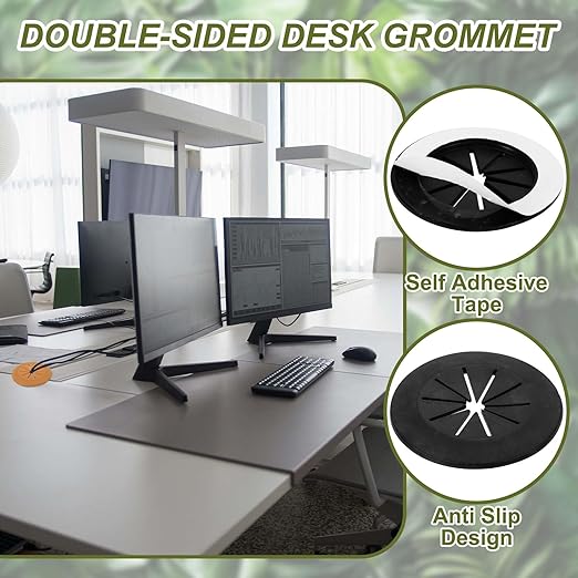 PATIKIL Desk Grommet 1-9/16", 8 Pcs Round Cable Grommet Cord Hole Cover with Adhesive Tape Flexible Table Wire Organizer for Office Home Table Countertop, Black