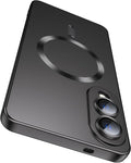 Magnetic for Samsung Galaxy S25 Edge Case [Compatible with MagSafe][Built-in Camera Lens Protector] Slim Soft Silicone Bumper Shockproof Metallic Luster Phone Case (Black)