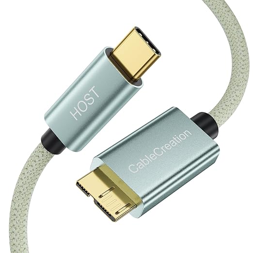 CableCreation 1FT USB C to Micro B Cable,10Gbps Speed External Hard Drive Braided,USB 3.1 Type C to Micro B Work for iPhone 15 Series,Seagate WD Westgate My Passport,MacBook Pro/Air, iPad/Tablet,Green