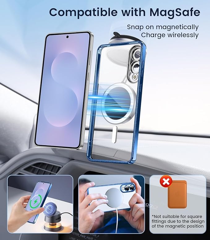 Slim Thin for Samsung Galaxy S25 Edge Case, Compatible with MagSafe, Built-in Camera Lens Protector, Shockproof Protective Phone Case, Soft Electroplated Clear Cover, Sapphire Blue
