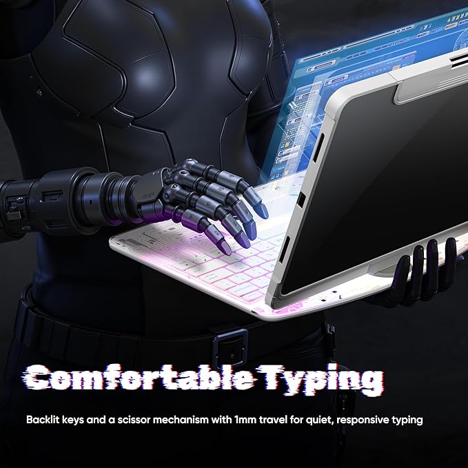 KITONE Transparent Case with Wireless Keyboard only for 2024 iPad Pro 13-in.(M4), 7 Colors Backlight, Trackpad, 360°Rotating Stand for iPad Pro 13, Tech Style