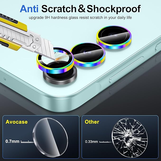 for Samsung Galaxy A16 Camera Lens Protector, Individual Metal Ring Tempered Glass Lens Cover, [Strong Adsorption] Scratch Resistant Ultra-Thin HD Clear Lens Cover, 1 Set-Colorful Ring