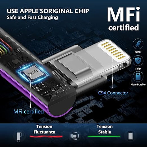 10ft iPhone Charger Cable, 90 Degree Charging Cable, [Apple MFi Certified]