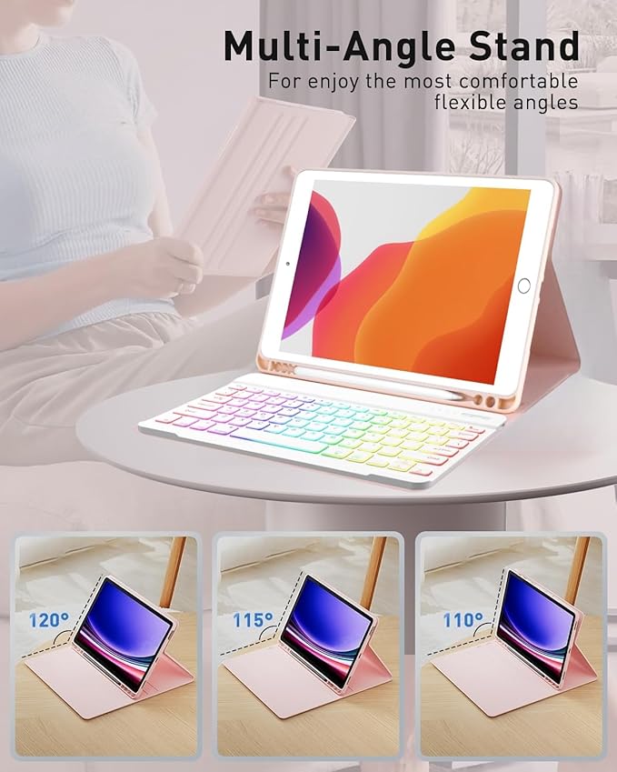 Keyboard Case for Galaxy Tab S6 Lite 10.4 Inch 2024/2022/2020, Slim Lightweight 7 Color Rainbow Backlight Detachable Magnetic Bluetooth Keyboard Cover with S Pen Holder,Sky Blue