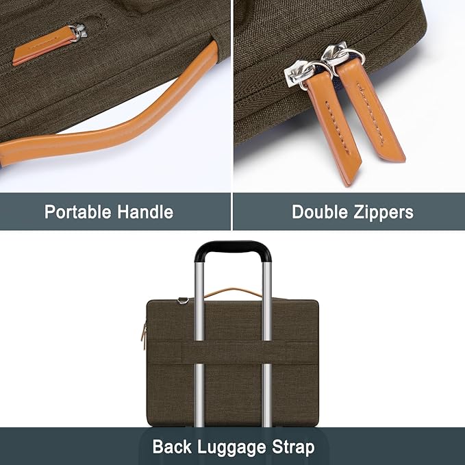 MOSISO 360 Protective Laptop Shoulder Bag,13-13.3 inch Computer Bag Compatible with MacBook, HP, Dell, Lenovo, Asus Notebook,Side Open Messenger Bag with 4 Zipper Pockets&Handle, Carob Brown