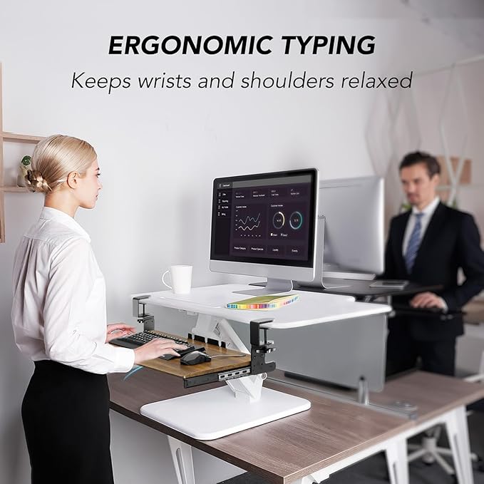 AX WABER Keyboard Tray Under Desk Pull Out with Extra Sturdy C Clamp Mount System, 27.3 (32.5 inch Including Clamps) x 11 Inch Slide-Out Platform Computer Drawer for Typing Vintage AX01WG02