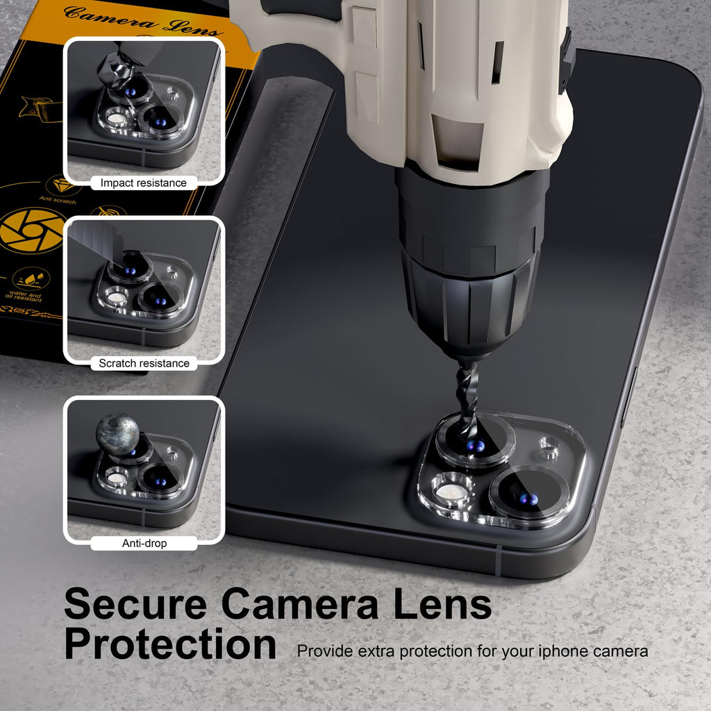 beuxece for 6 Pack iPhone 15 / iPhone 15 Plus Camera Lens Protector [Drop Protection] [Case Friendly] [Easy Installation] 9H Tempered Glass Camera Screen Protector Cover Accessories, CD Black