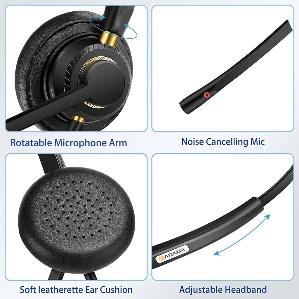 Arama USB Headset with Microphone for PC, Computer Laptop Headphones with Noise Cancelling Mic & Audio Controls for Home Office Business Skype UC Webinar Zoom