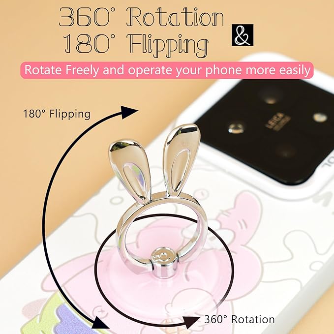 Rabbit Phone Grip - EI Sonador Clear Cell Phone Ring Holder Transparent Stand Finger Sticky Grip (2 Gold Rabbit)
