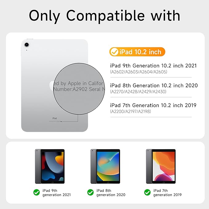 HOU iPad 9th Generation Case with Keyboard(8th/7th gen),iPad Air 3 & Pro 10.5" 360° Rotatable&Detachable Combo,Ultra-Silent Keys,7-Color Backlit,50H Battery,Lightweight Cover,Portrait/Landscape,Black