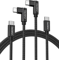 USB C to USB C Cable 2 Pack 90 Degree 60W, Right Angle Type C Fast Charging Cord, 10FT Braided Long Charger Cable for iPhone17/16/15, iPad, Samsung Galaxy, Google Pixel,